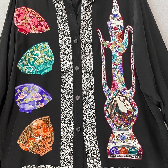 Vintage Diane Von Furstenberg 100% Silk Tea Cup Art‎ To Wear Top - Picture 2 of 8